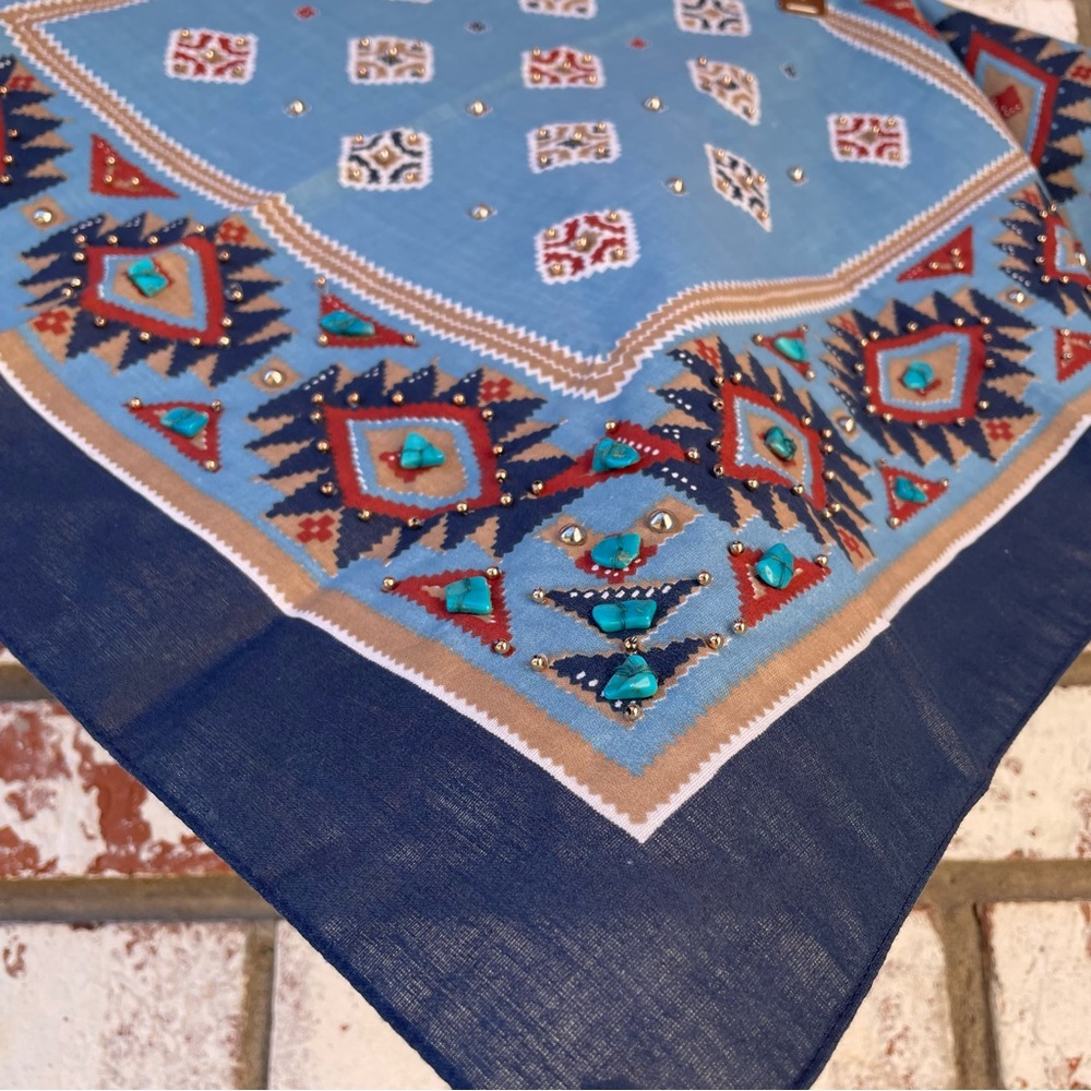 🌱5/$25🌱 Wamcraft | Southwestern Faux Turquoise Beaded Bandana Neckerchief